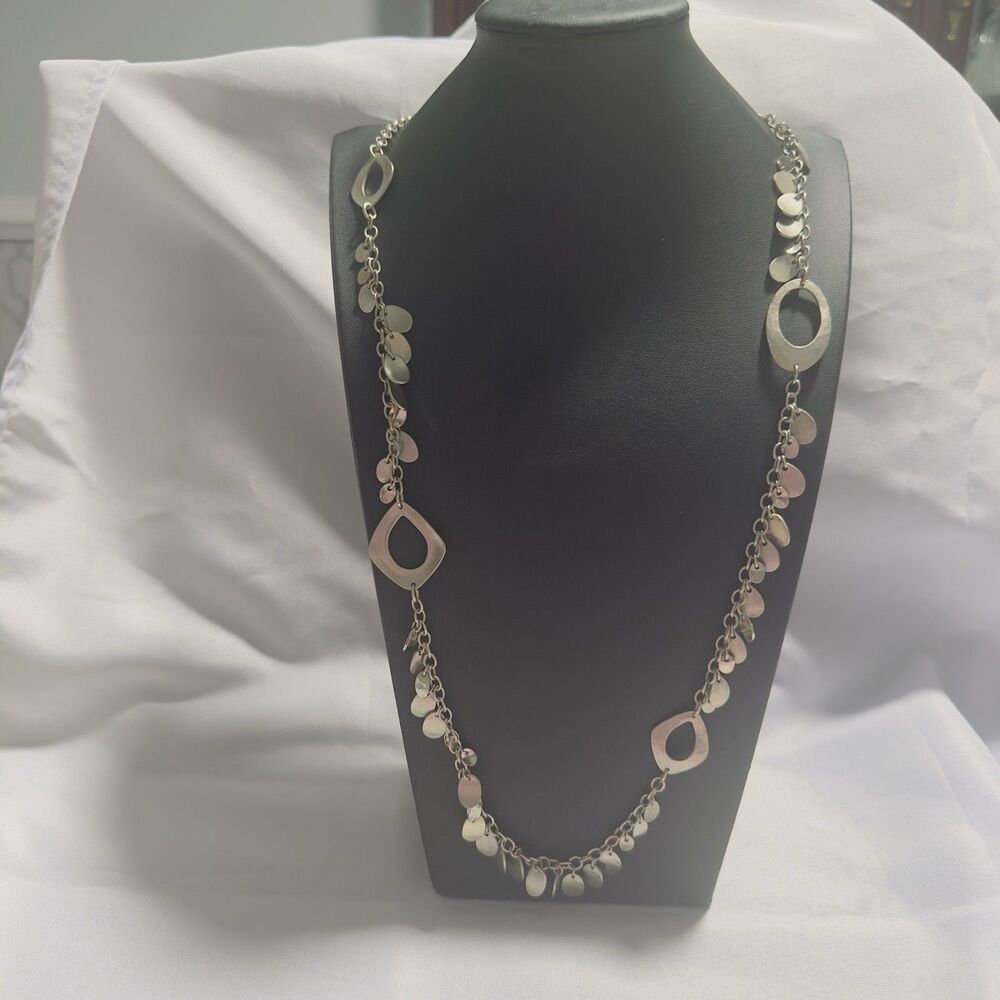 Chico's Single Strand Silver Tone Necklace Can be Doubled Small Charms Hammered